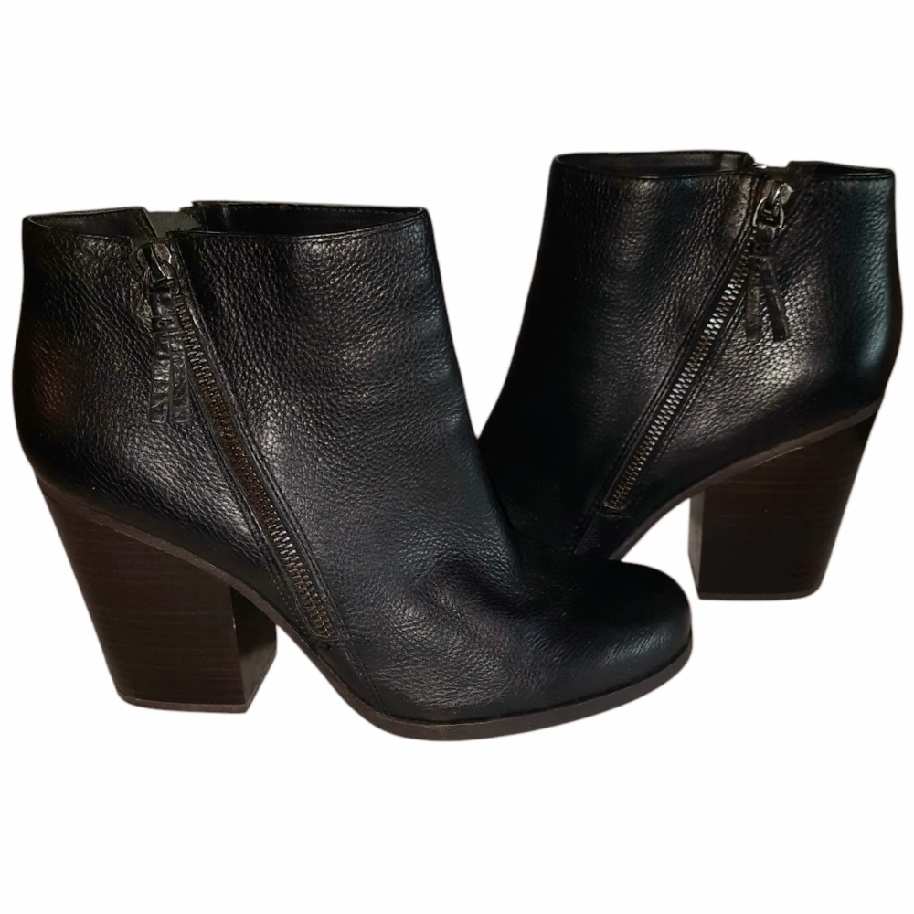 KENNETH COLE REACTION Might Win Leather Block Heel Ankle Boots Black Sz 10M